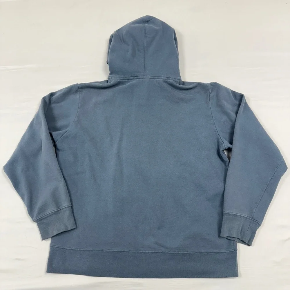 The North Face Hoodie Mens L Dusty Blue & Yellow Spell Out Logo Pullover‎